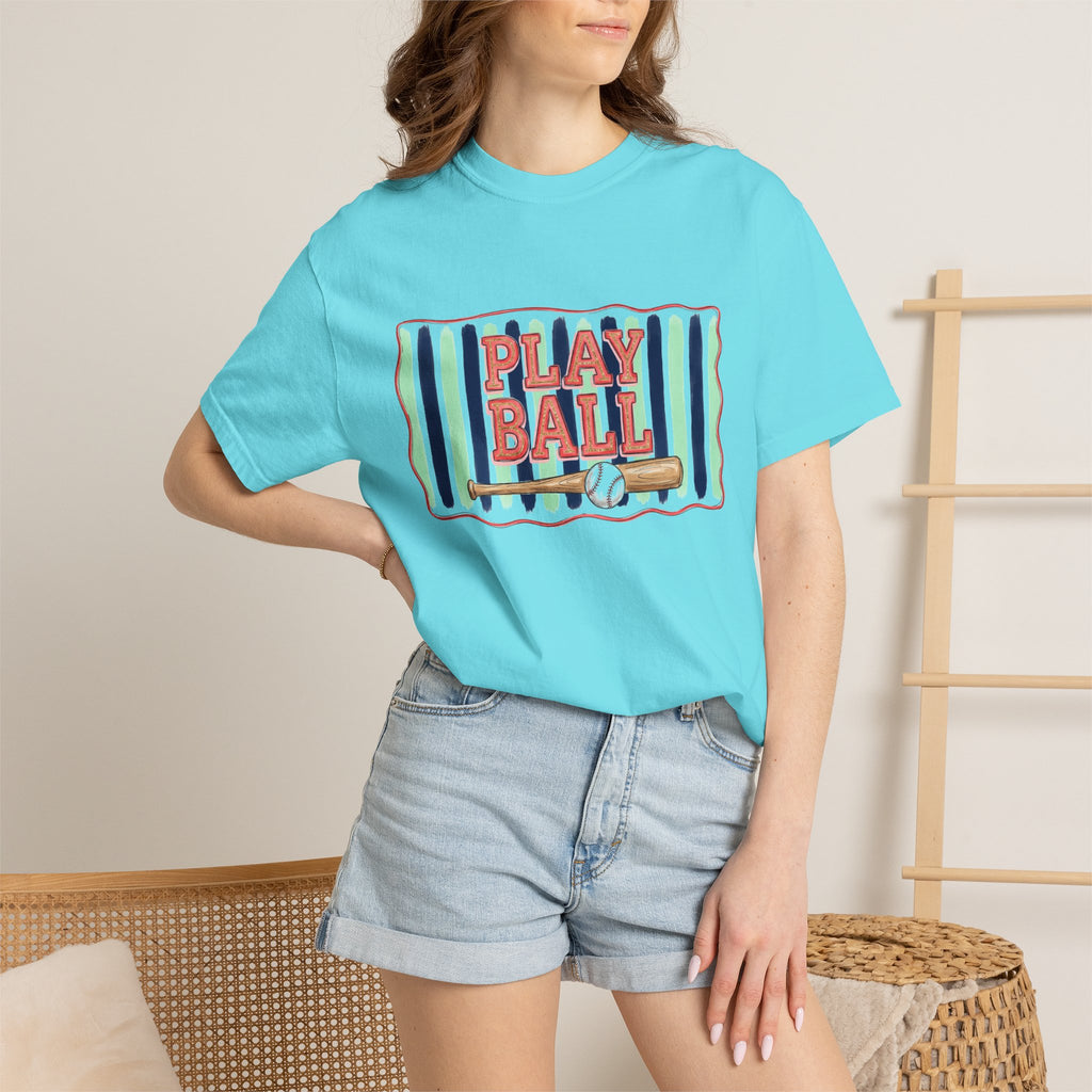 Play Ball Shirt, Painted Stripe Baseball Tee, Vintage Baseball Mom Shirt, Game Day Gift