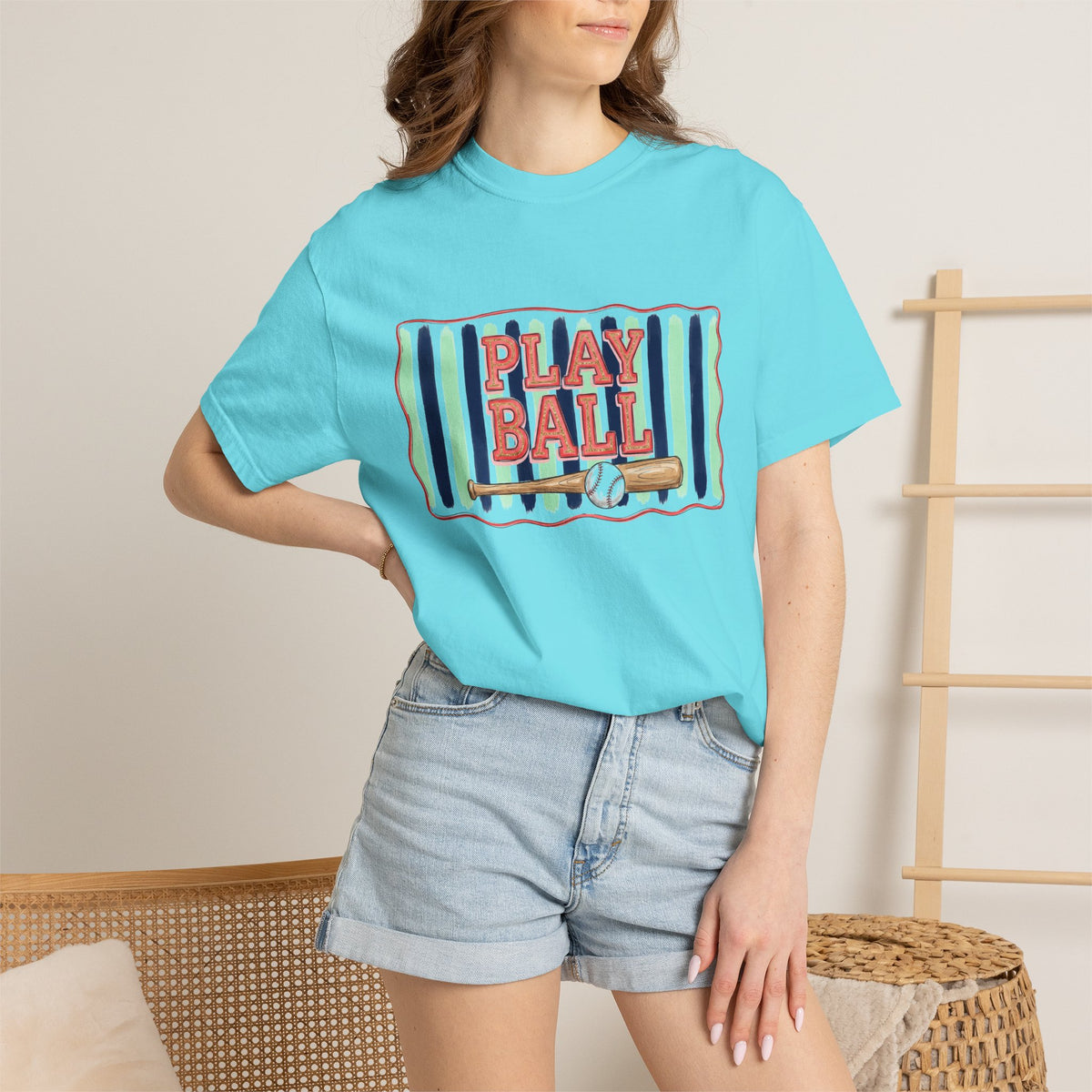 Play Ball Shirt, Painted Stripe Baseball Tee, Vintage Baseball Mom Shirt, Game Day Gift
