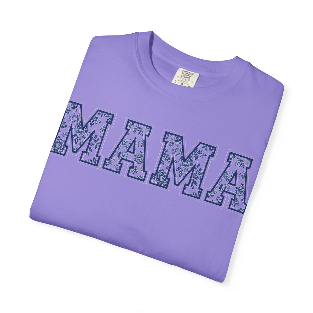 Mama Delft Blue Floral Shirt, Toile Varsity Applique Tee, Grandmillennial Mom Shirt, Mothers Day Gift