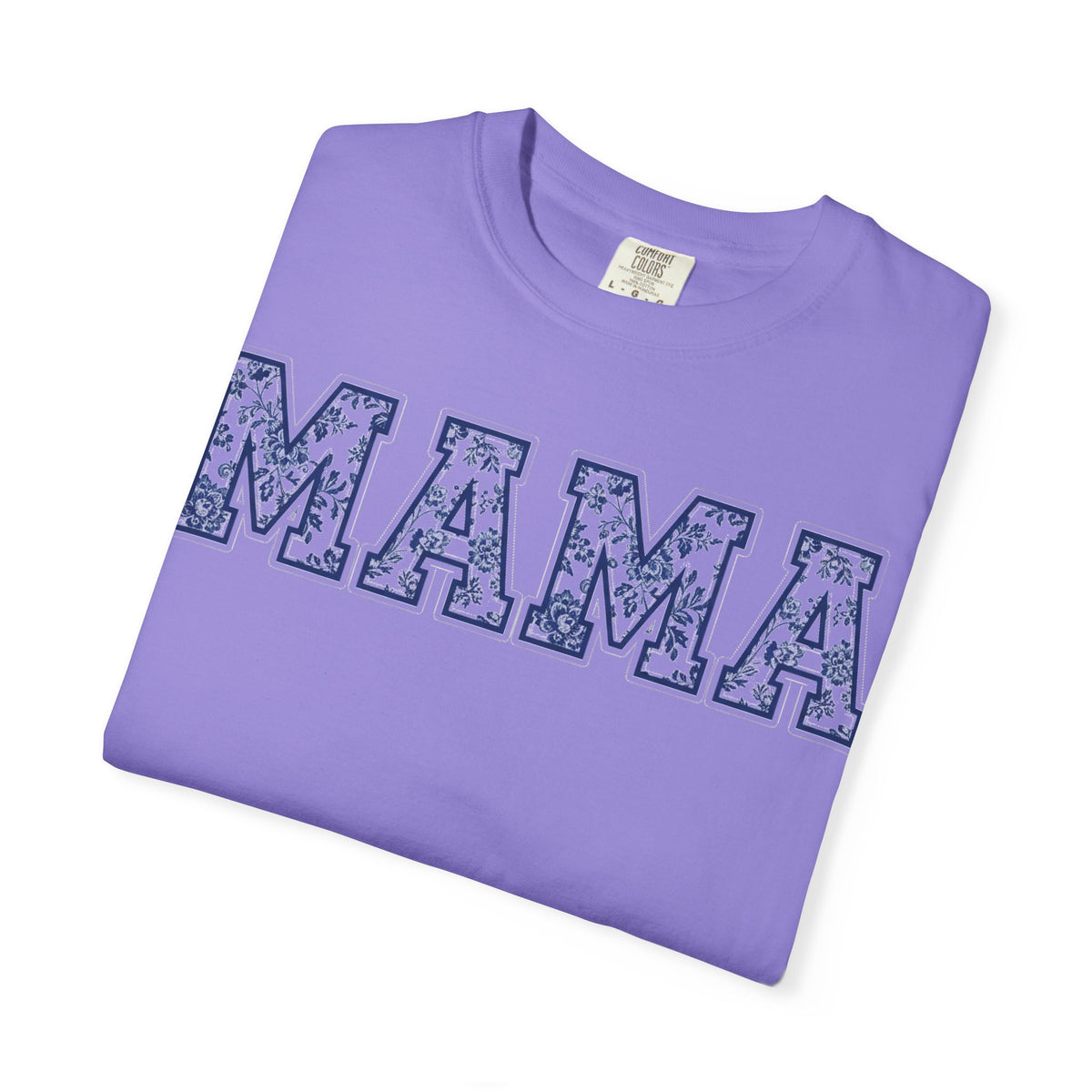 Mama Delft Blue Floral Shirt, Toile Varsity Applique Tee, Grandmillennial Mom Shirt, Mothers Day Gift