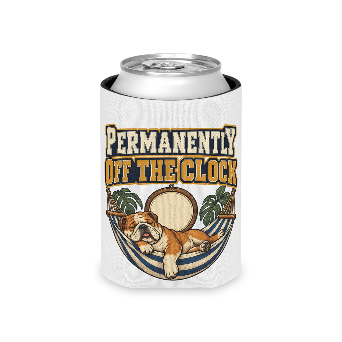 Permanently Off The Clock Can Cooler, Funny Beer Can Sleeve, Retirement Gift Stocking Stuffer