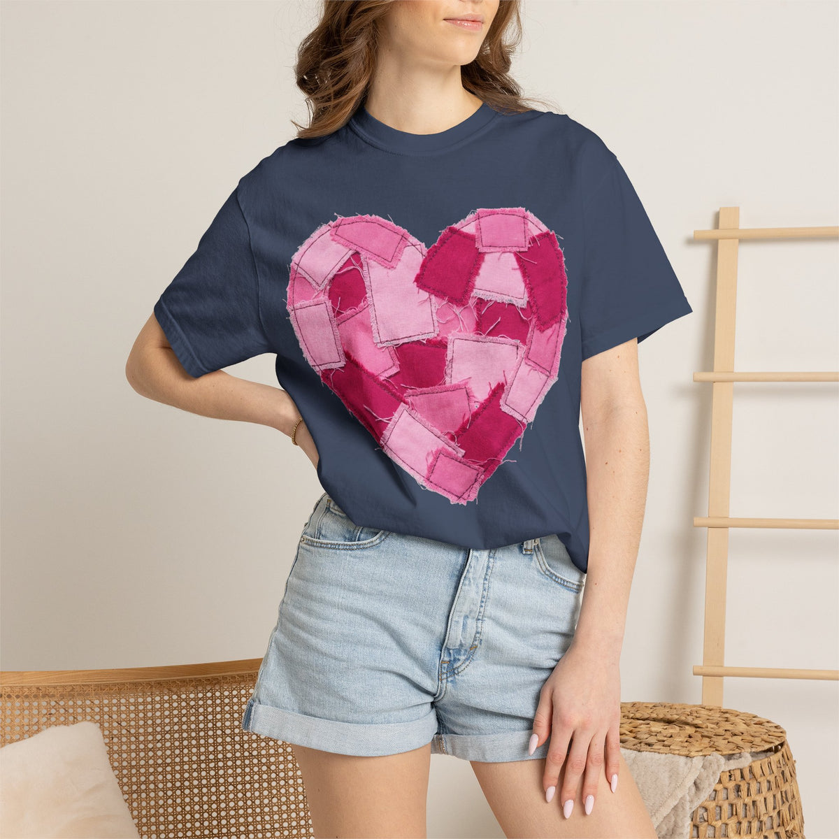 Patchwork Heart Shirt, Frayed Pink Quilt Heart Tee, Shabby Chic Valentine Shirt, Cozy Gift