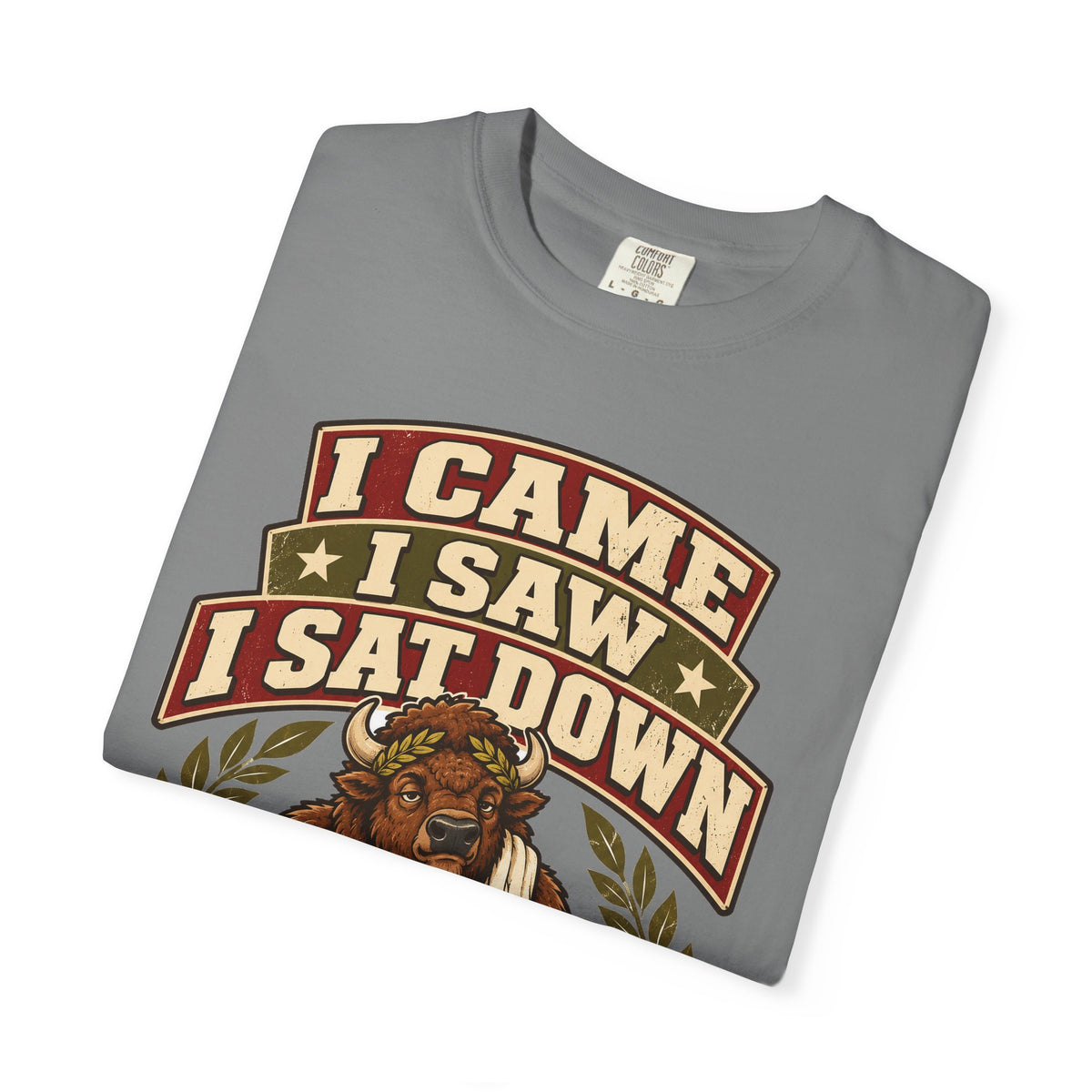Funny Gym Shirt I Came I Saw I Sat Down Bison Shirt, Gym Gift For Men Women, Weightlifting Humor Comfort Colors Shirt