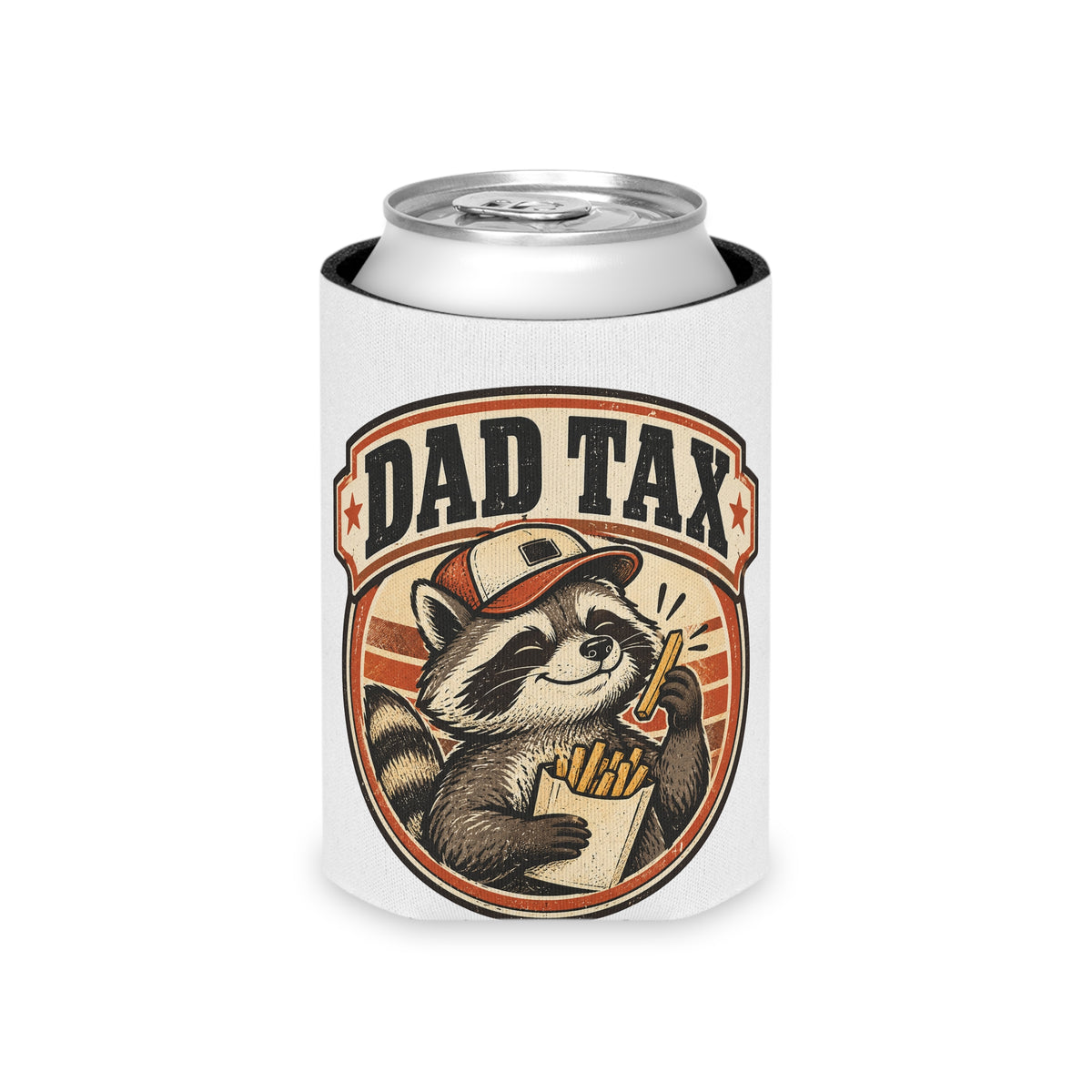 Dad Tax Raccoon Can Cooler, Funny Beer Can Sleeve, Dad Gift Stocking Stuffer