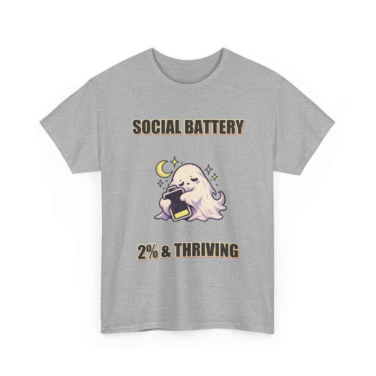 Social Battery 2% & Thriving – Moon Ghost T-Shirt