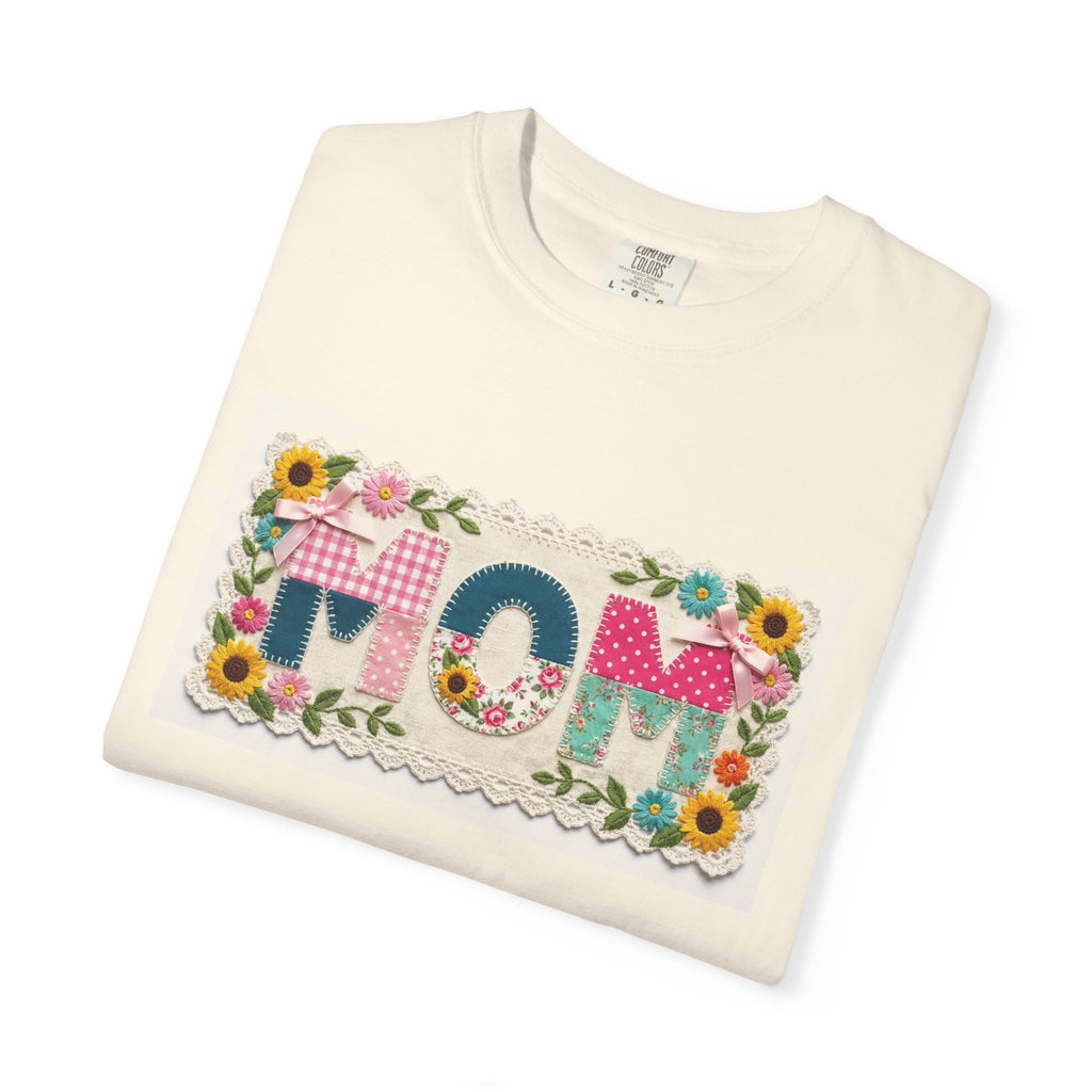 Mom Floral Applique Shirt, Faux Embroidery Sunflower MOM Tee, Mothers Day Shirt, Mom Gift