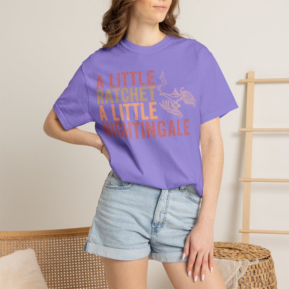 A Little Ratchet A Little Nightingale Shirt, Funny Nurse Shirt, Skeleton Hand Lamp Nurse Tee, Sarcastic RN Gift