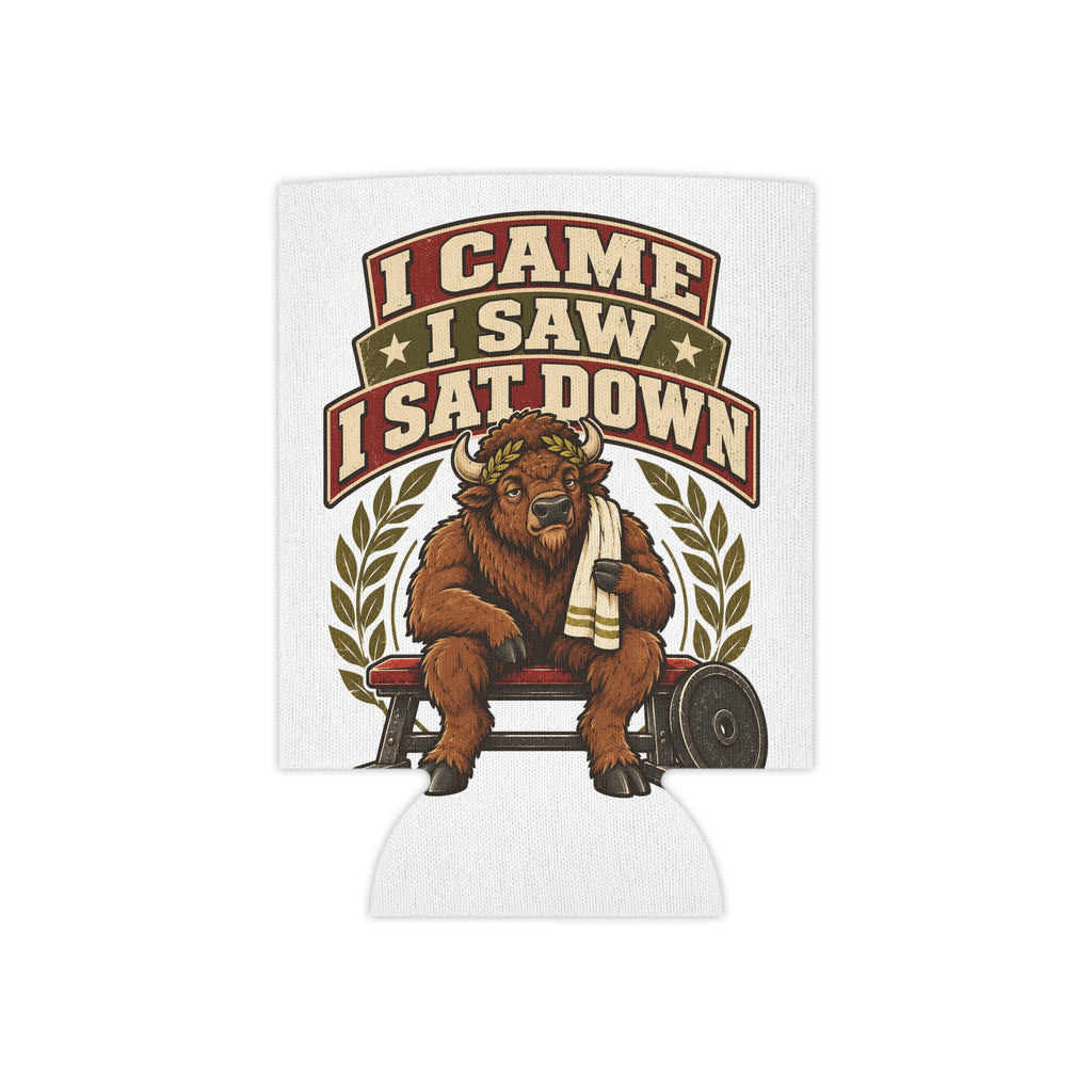 I Came I Saw I Sat Down Bison Can Cooler, Funny Beer Can Sleeve, Gym Gift Stocking Stuffer