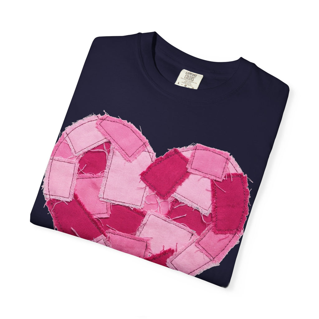 Patchwork Heart Shirt, Frayed Pink Quilt Heart Tee, Shabby Chic Valentine Shirt, Cozy Gift