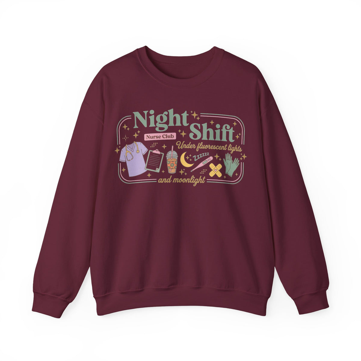 Night Shift Nurse Club Sweatshirt, Under Fluorescent Lights And Moonlight Sweatshirt, Retro Nurse Gift, Night Nurse Scrubs Doodle Sweatshirt