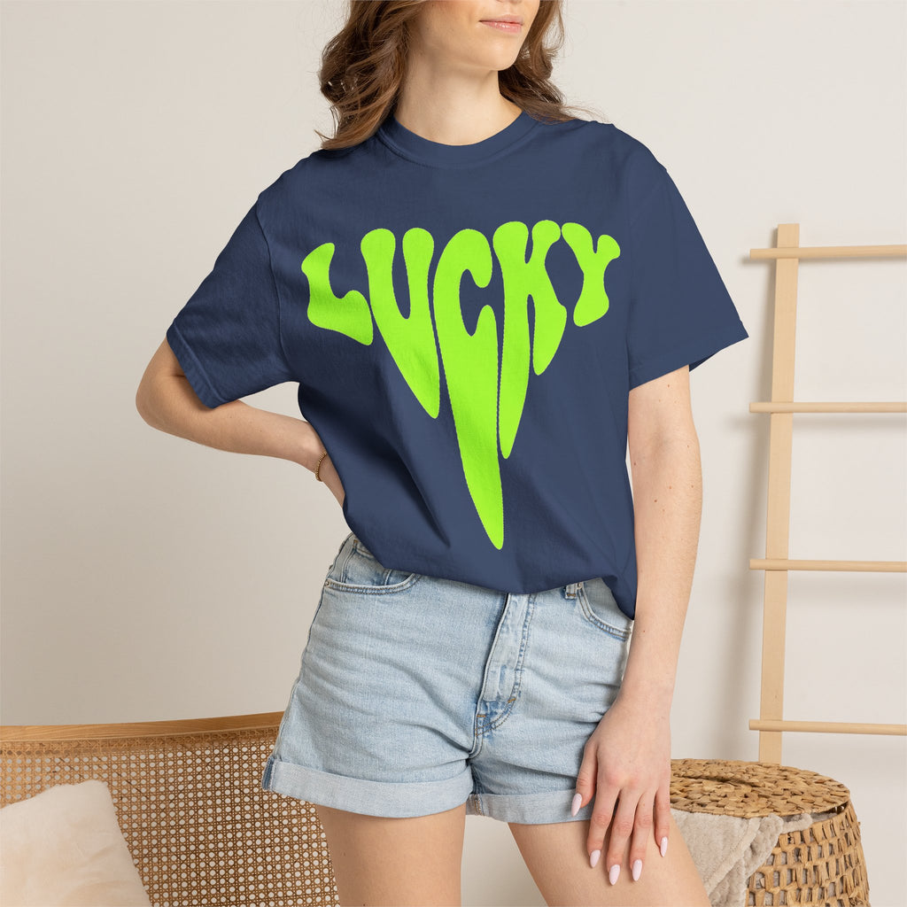 Lucky Drip Shirt, Neon Psychedelic Lettering Tee, Trippy St Patricks Day Shirt, Rave Gift
