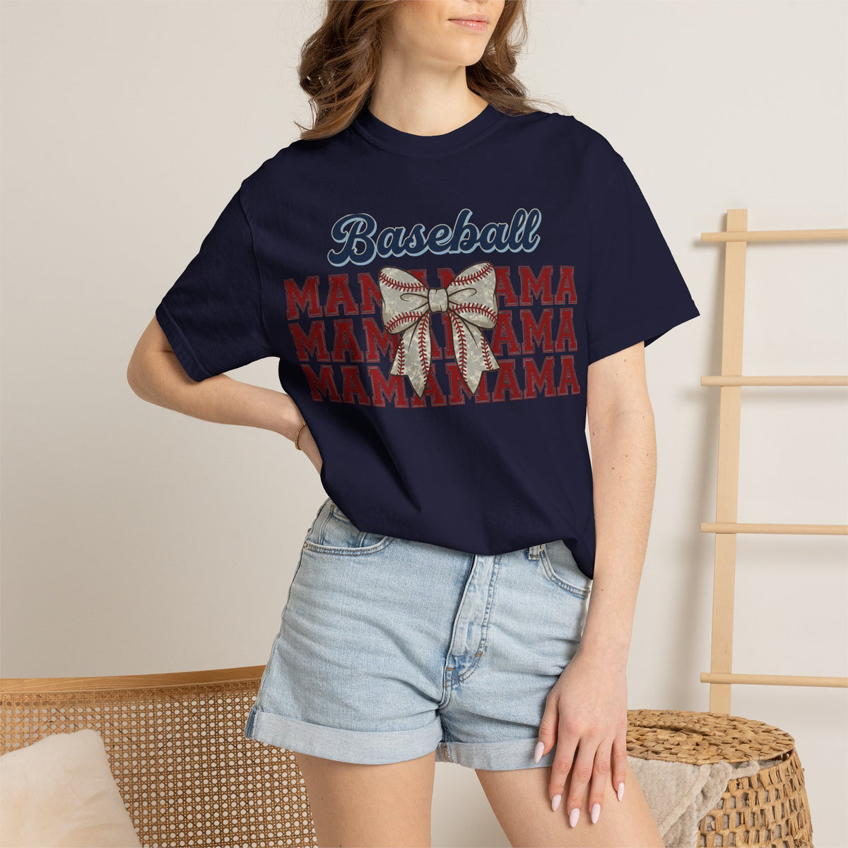Baseball Mama Shirt, Stacked Varsity Mama Tee, Baseball Bow Mom Shirt, Game Day Baseball Mom Gift