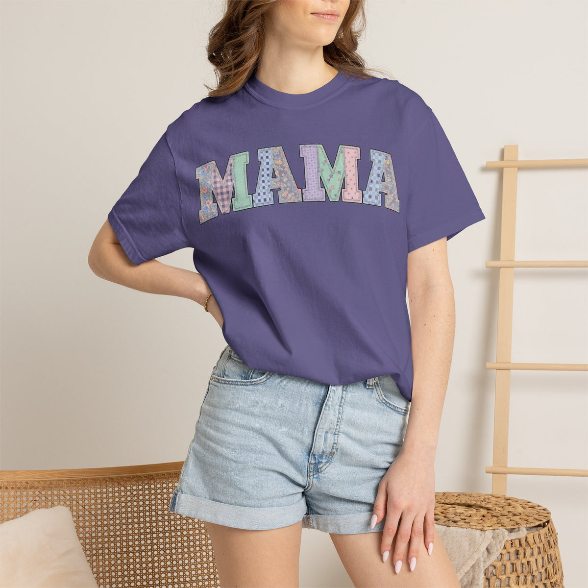 Mama Soft Patchwork Shirt, Small Pastel Applique Tee, Shabby Chic Mama Shirt, Mom Gift