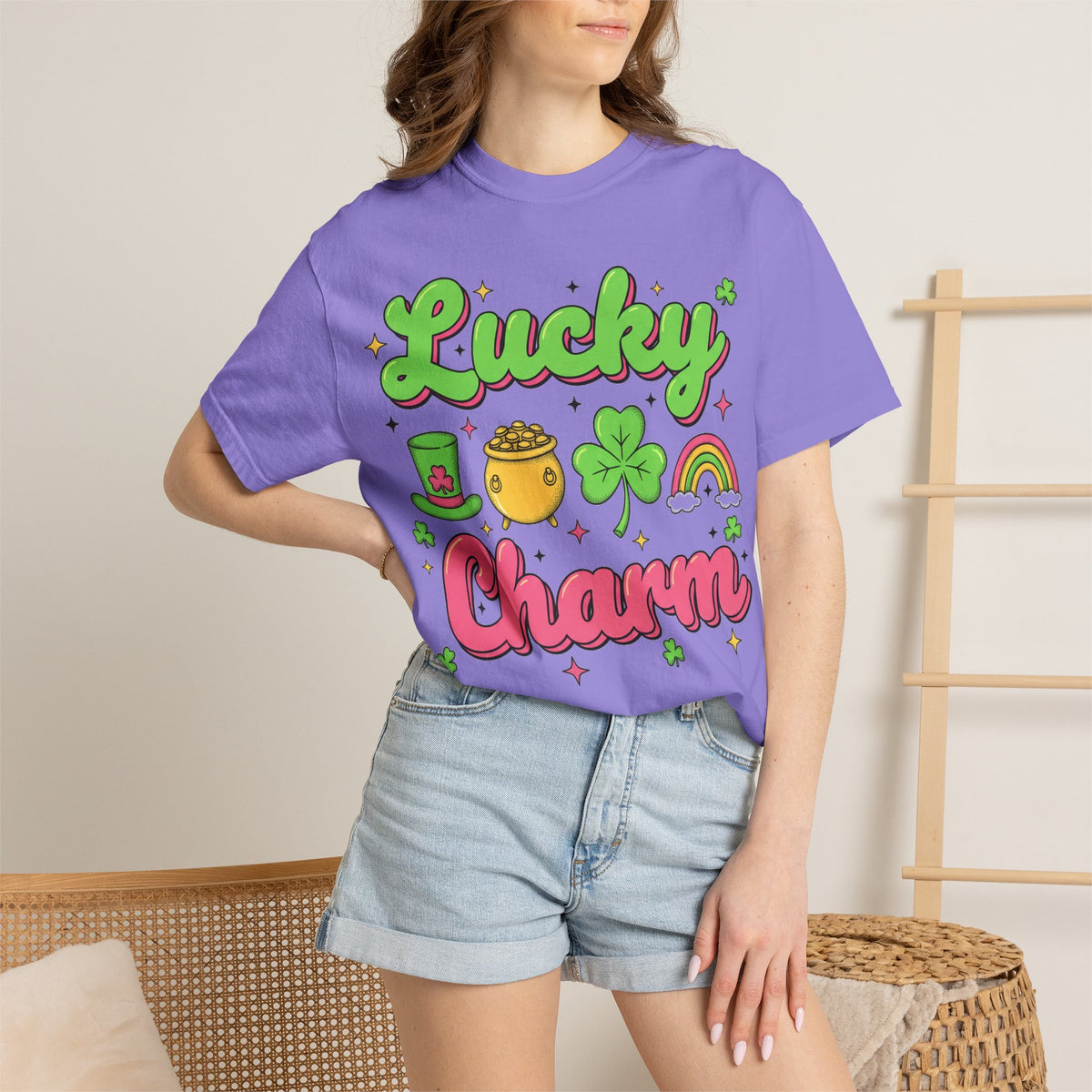 Lucky Charm Pink Shirt, Groovy St Patricks Day Tee, Rainbow Clover Shirt, Irish Gift