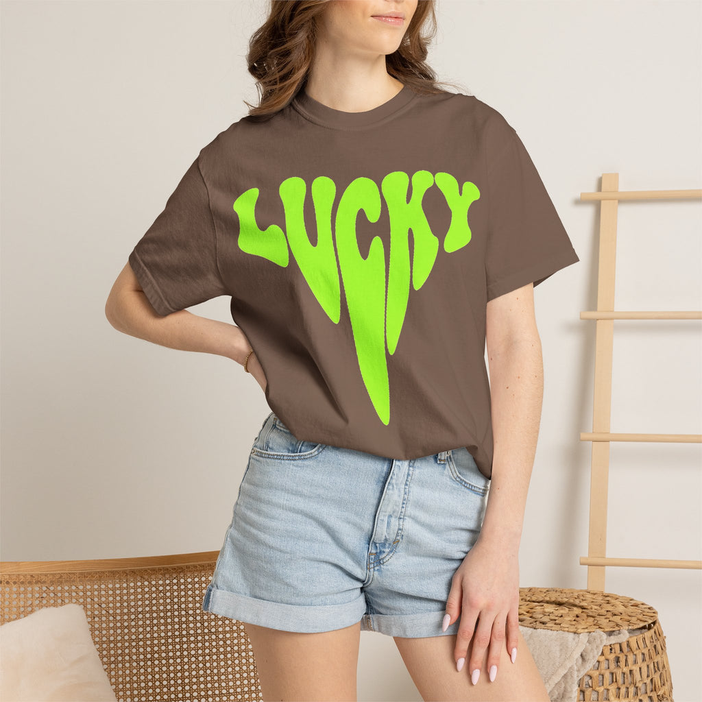 Lucky Drip Shirt, Neon Psychedelic Lettering Tee, Trippy St Patricks Day Shirt, Rave Gift