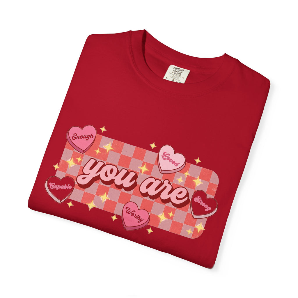 You Are Enough Loved Worthy Shirt, Conversation Heart Checkerboard Tee, Affirmation Valentine Shirt, Gift For Her