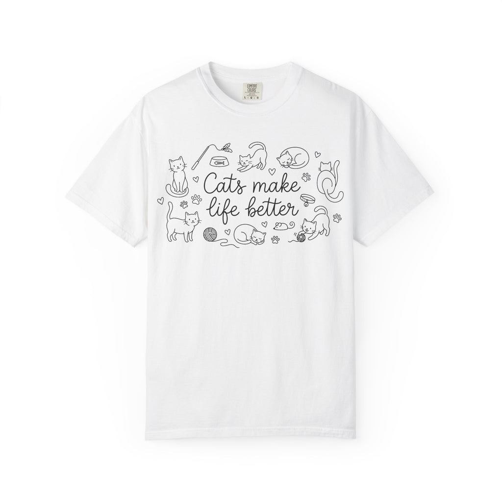 Cats Make Life Better Doodle Shirt, Minimal Cat Line Drawing Tee, Cat Lady Shirt, Cat Owner Gift