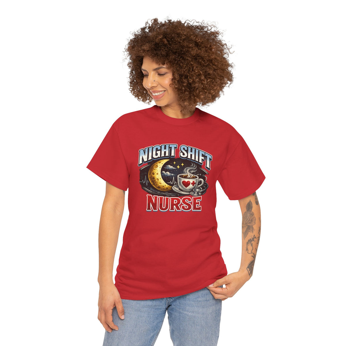 Night Shift Nurse T‑Shirt - Cute Moon & Coffee Graphic Tee for Nurses