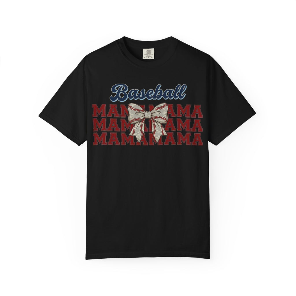 Baseball Mama Shirt, Stacked Varsity Mama Tee, Baseball Bow Mom Shirt, Game Day Baseball Mom Gift