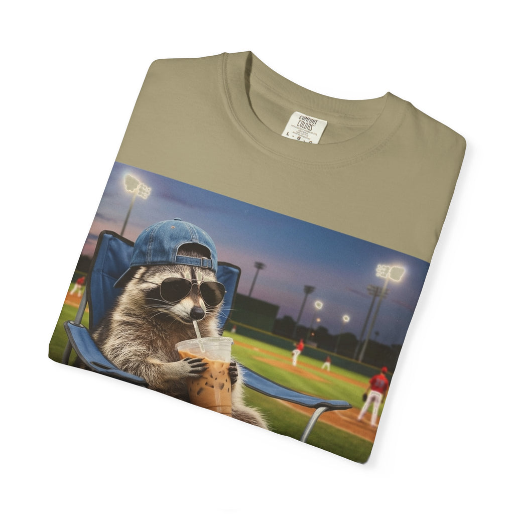 I Live Here Now Baseball Raccoon Shirt, Funny Sports Parent Tee, Iced Coffee Raccoon Shirt, Baseball Mom Gift