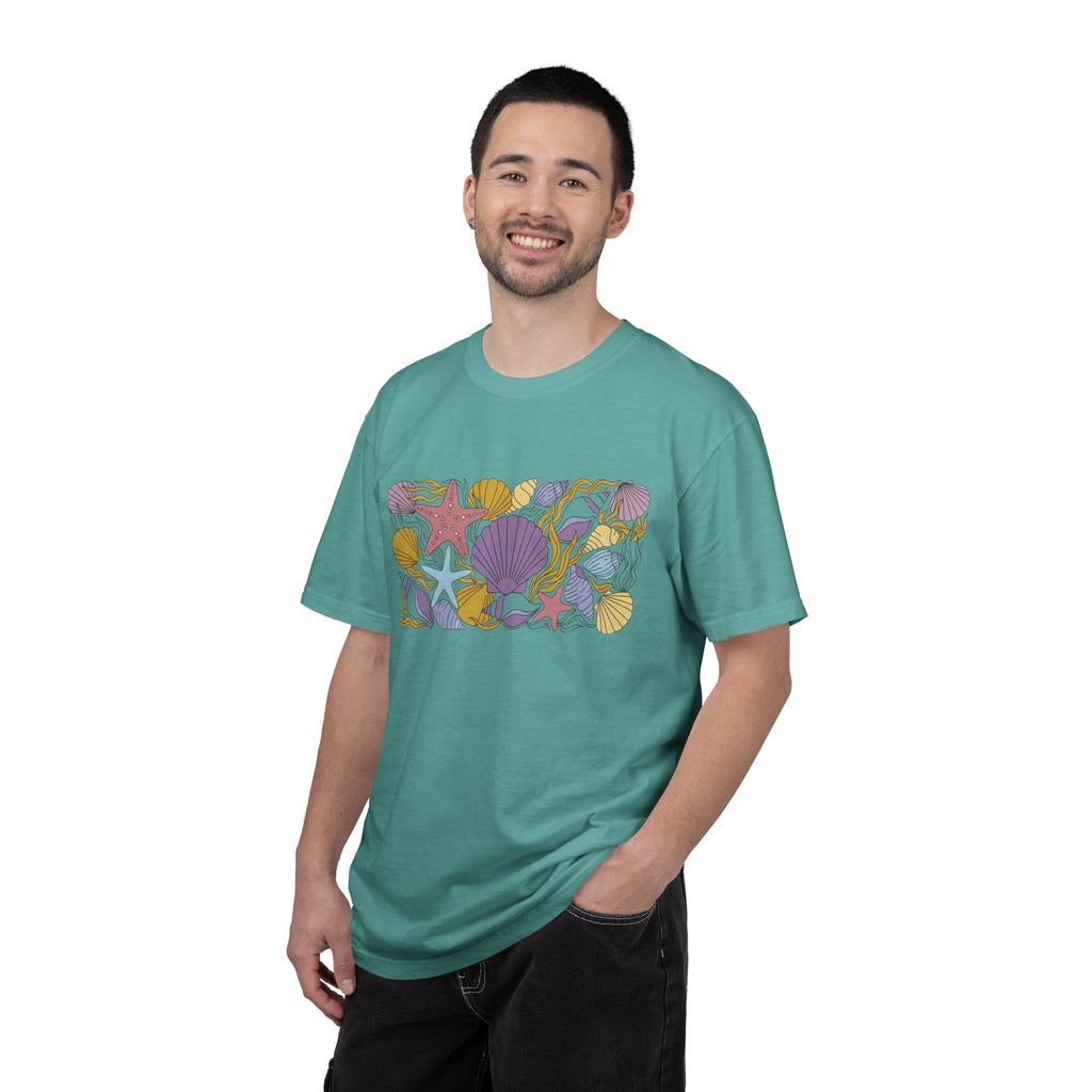 Seashell Starfish Shirt, Pastel Beach Shell Collage Tee, Coastal Summer Shirt, Beach Lover Gift
