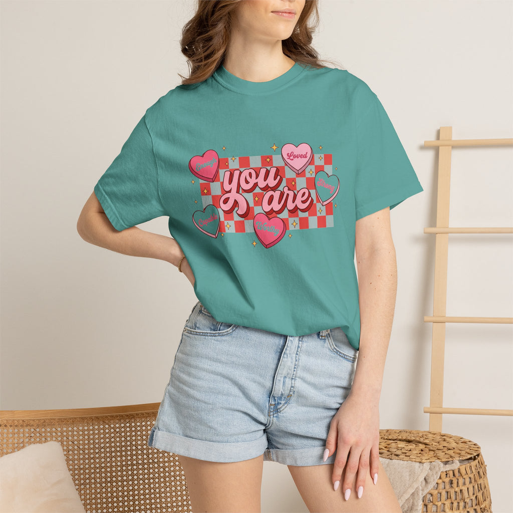 You Are Enough Candy Heart Shirt, Red Check Affirmation Tee, Valentines Self Love Shirt, Gift For Her