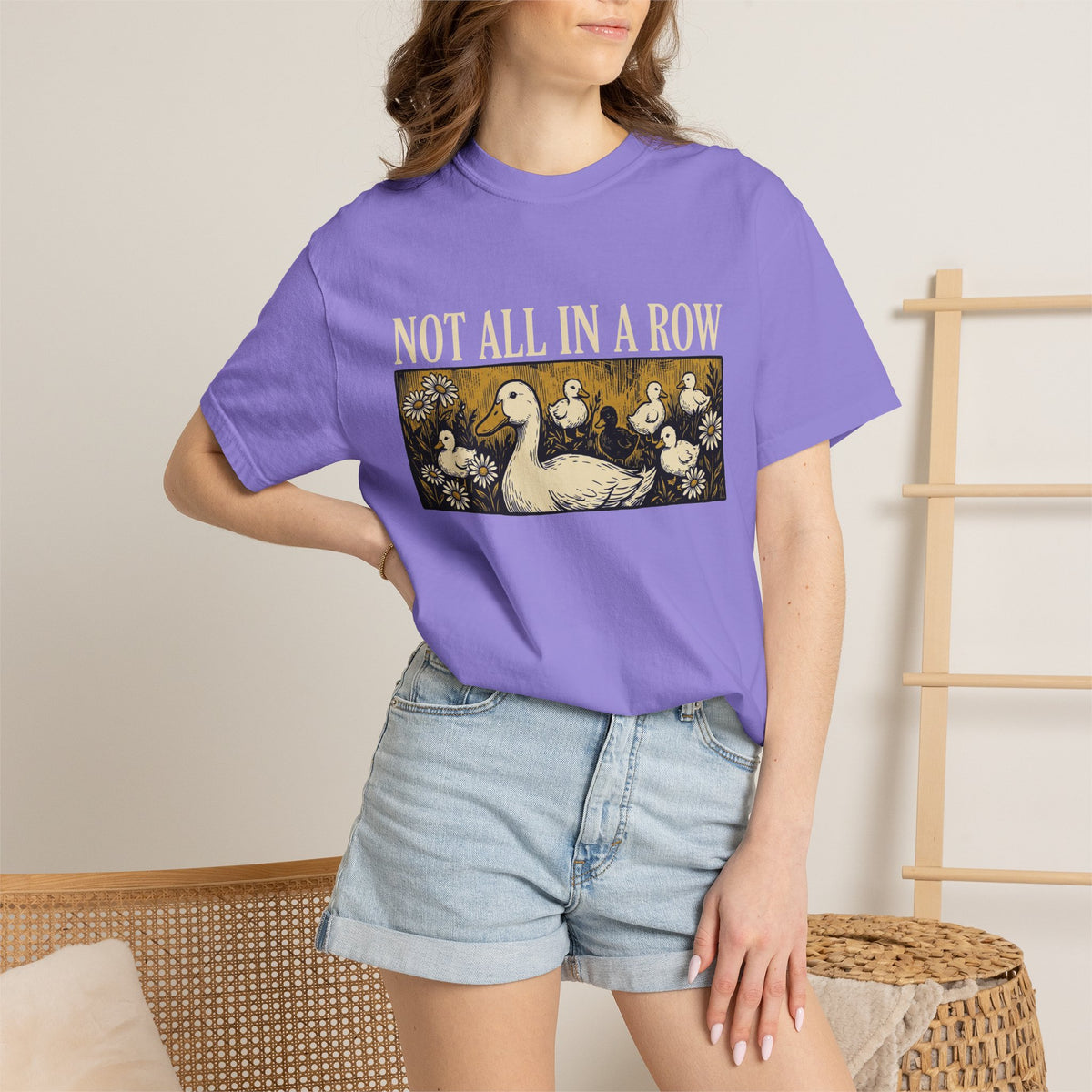 Not All In A Row Gold Panel Shirt, Woodcut Duck Family Tee, Folk Art Duck Shirt, Funny Gift