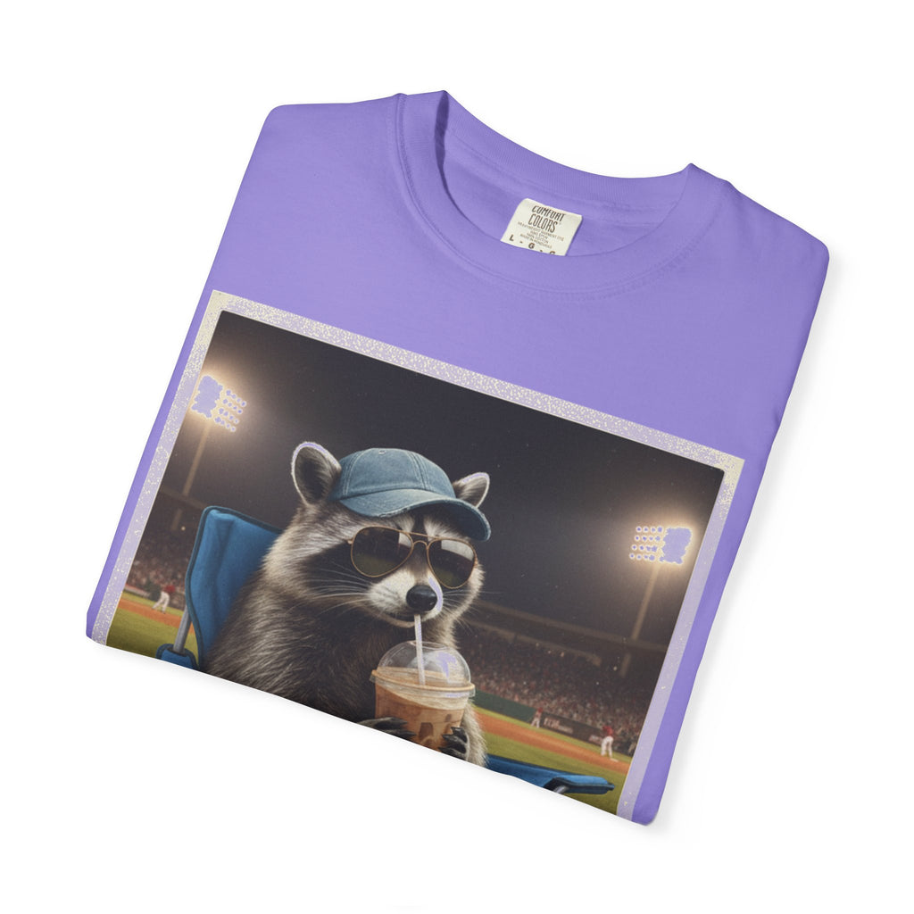 Baseball Raccoon Shirt, I Live Here Now Tee, Funny Ballpark Iced Coffee Shirt, Baseball Mom Gift