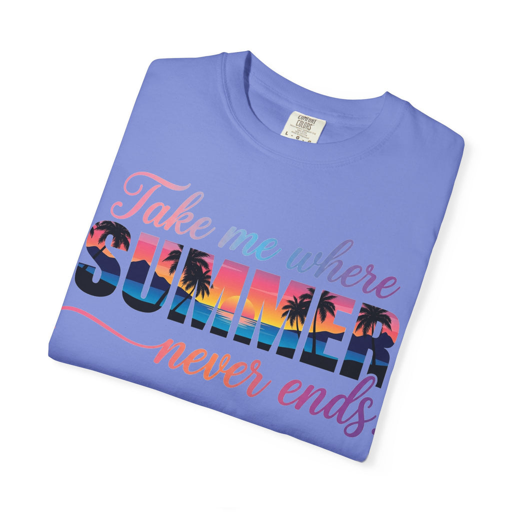 Take Me Where Summer Never Ends Shirt, Sunset Palm Tree Tee, Beach Vacation Shirt, Summer Gift