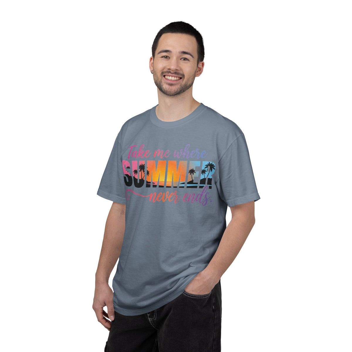 Take Me Where Summer Never Ends Bright Shirt, Tropical Sunset Type Tee, Vacation Shirt, Beach Gift