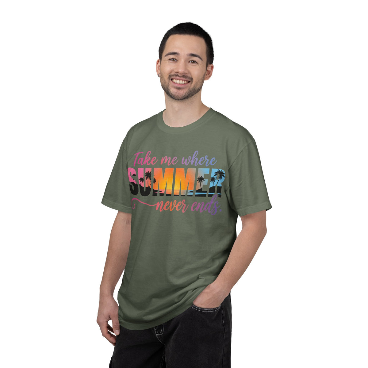 Take Me Where Summer Never Ends Bright Shirt, Tropical Sunset Type Tee, Vacation Shirt, Beach Gift