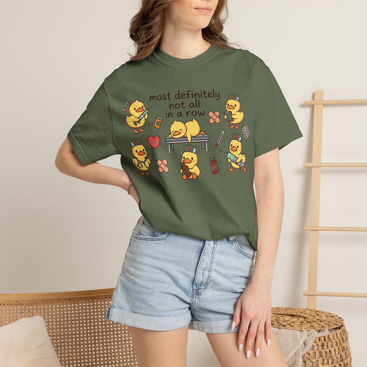 Most Definitely Not All In A Row Wide Shirt, Nurse Duckling Chaos Tee, Funny RN Shirt, Nurse Gift