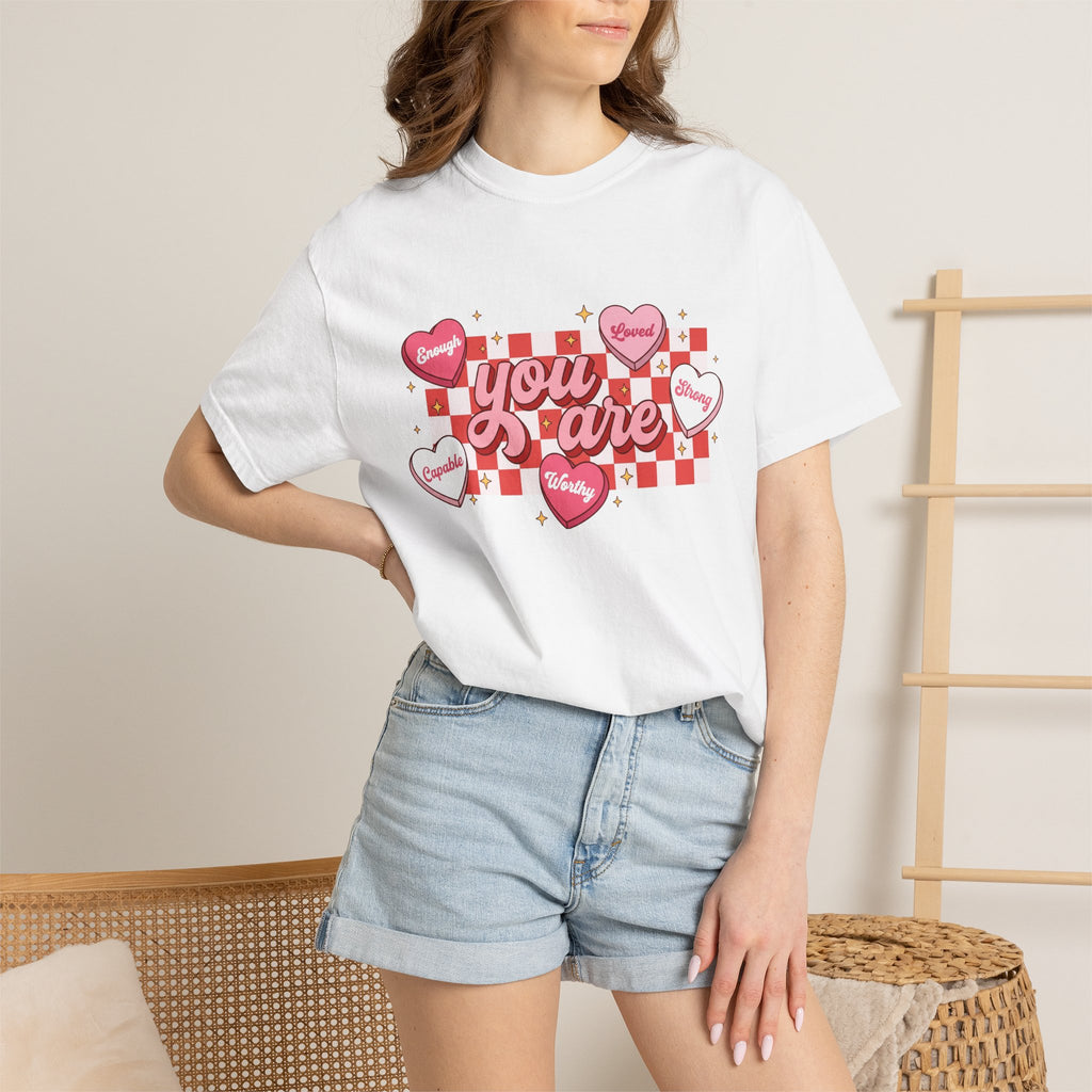 You Are Enough Candy Heart Shirt, Red Check Affirmation Tee, Valentines Self Love Shirt, Gift For Her