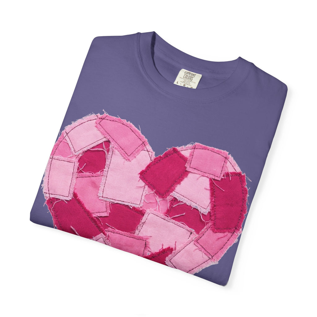 Patchwork Heart Shirt, Frayed Pink Quilt Heart Tee, Shabby Chic Valentine Shirt, Cozy Gift