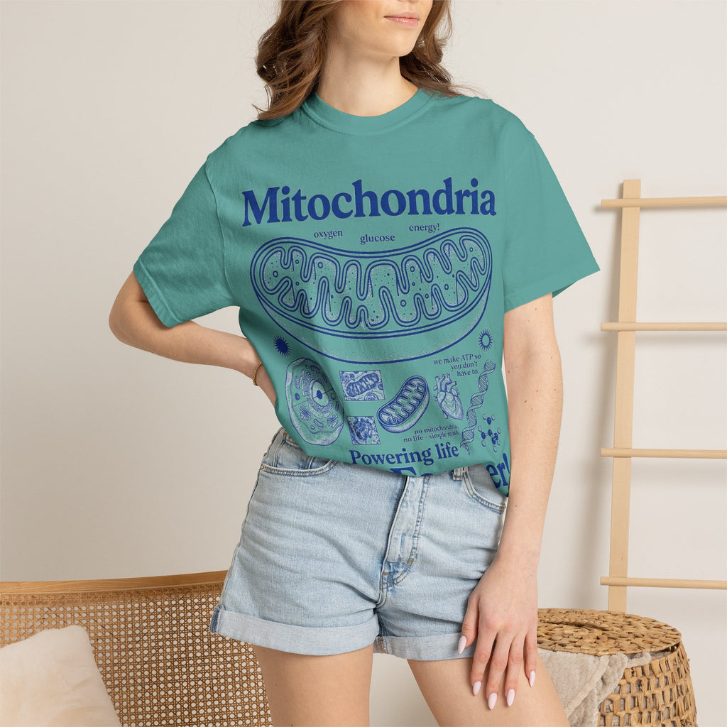 Mitochondria Powering Life Since Forever Tall Shirt, Retro Biology Poster Tee, Science Teacher Shirt, Nerd Gift