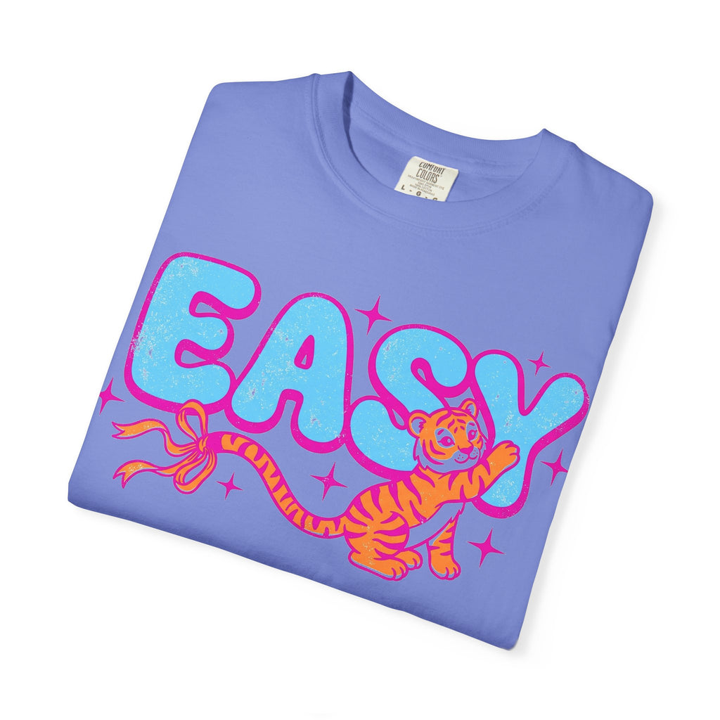 Easy Tiger Bow Shirt, Y2K Cub Bubble Type Tee, Retro Pink Blue Tiger Shirt, Trendy Gift