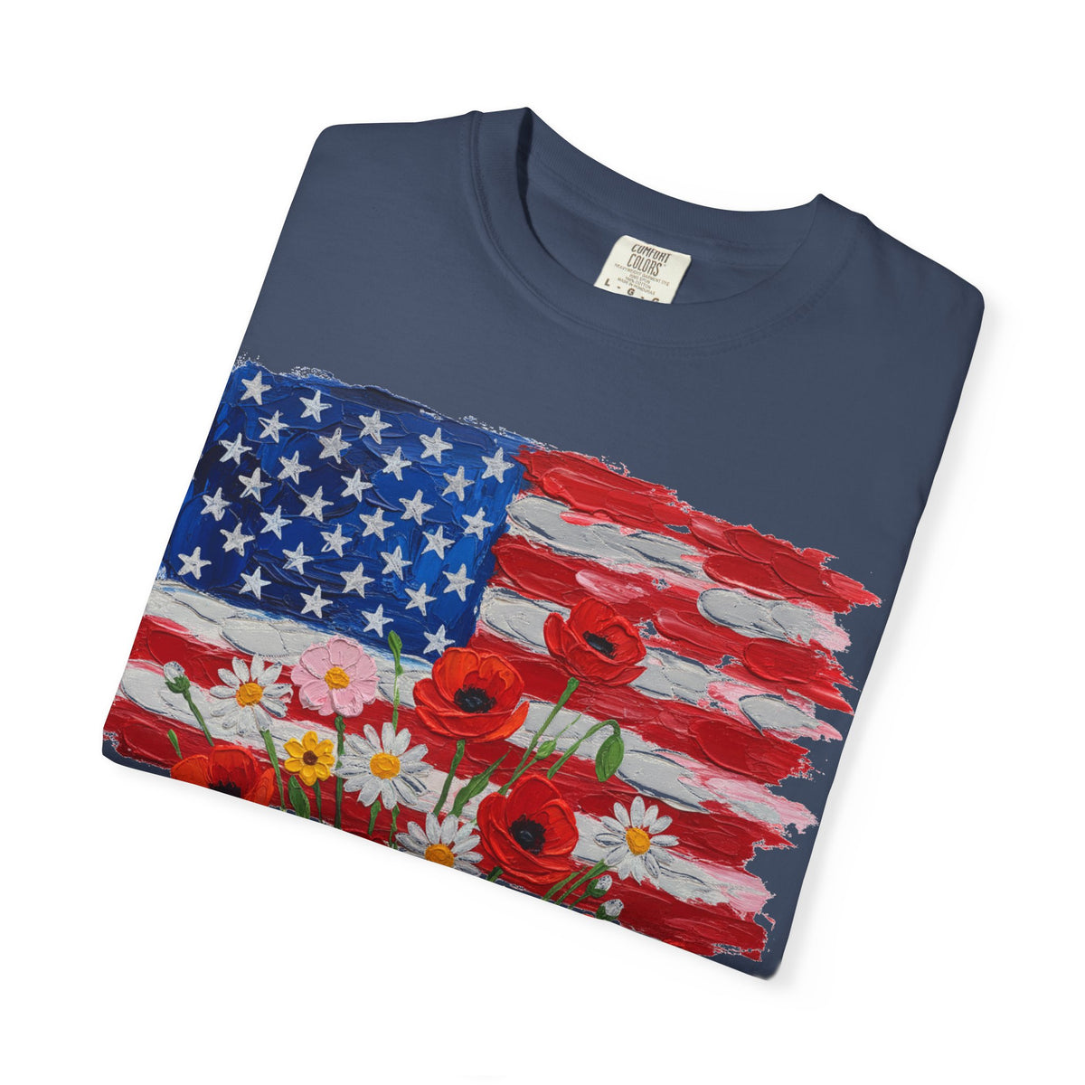 American Flag Poppy Bouquet Shirt, Impasto Patriotic Floral Tee, Memorial Day Shirt, Veterans Gift