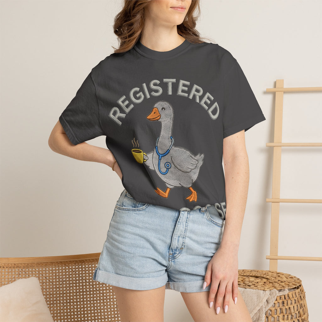 Registered Silly Goose Straight Text Shirt, Embroidered Look Nurse Goose Tee, Funny RN Shirt, Nurse Gift