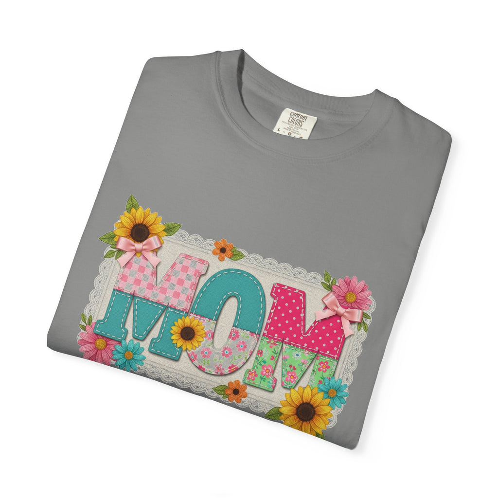 Mom Sunflower Applique Shirt, Faux Stitch Floral MOM Tee, Mothers Day Shirt, Mom Gift
