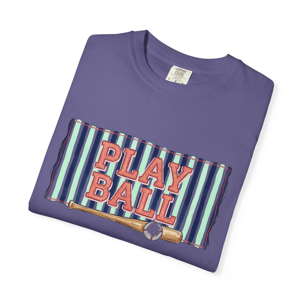 Play Ball Wide Stripe Shirt, Baseball Bat And Ball Tee, Vintage Game Day Shirt, Baseball Mom Gift
