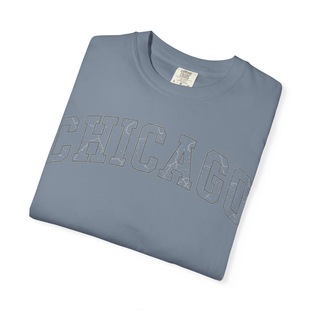 Chicago Outline Varsity Shirt, Minimal Distressed Chicago Tee, Windy City Shirt, Chicago Gift