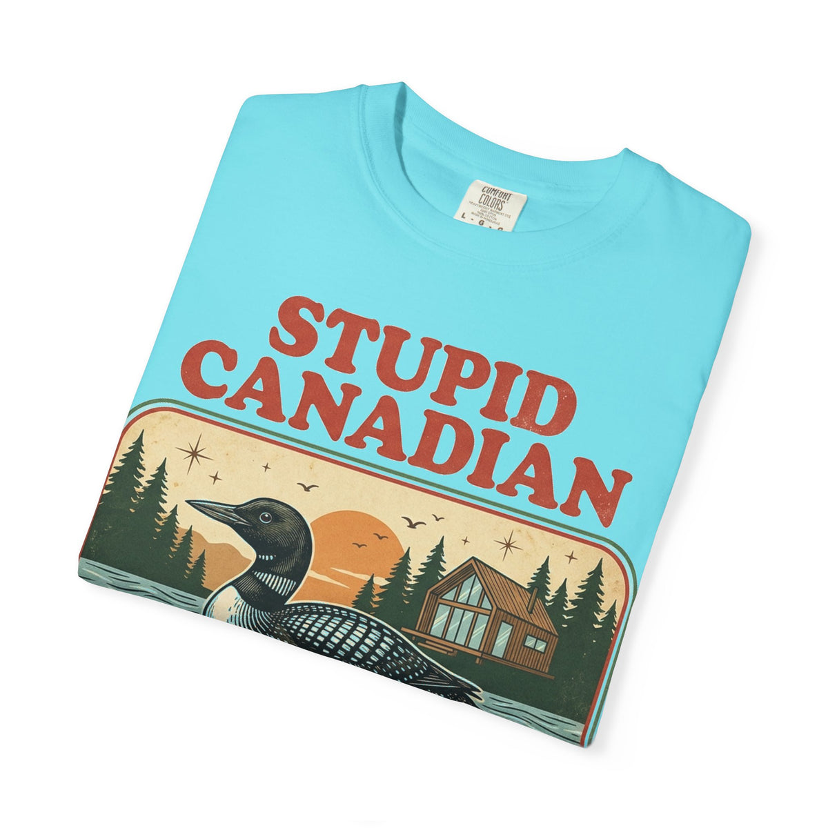Stupid Canadian Wolf-Bird Shirt, Retro Loon Lake Badge Tee, Funny Canada Cabin Shirt, Lake Life Gift