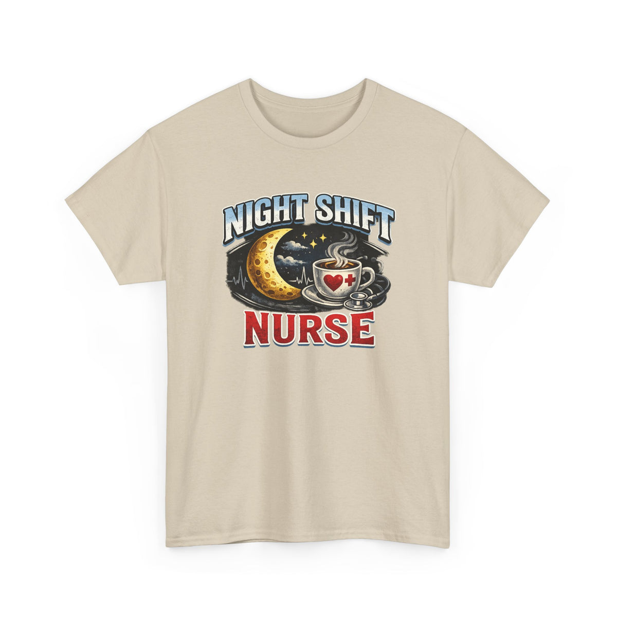 Night Shift Nurse T‑Shirt - Cute Moon & Coffee Graphic Tee for Nurses