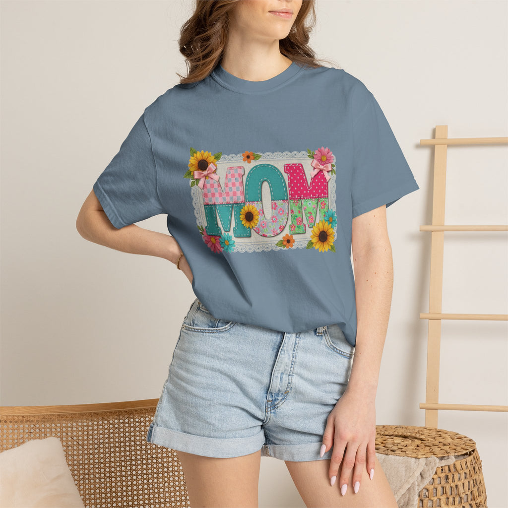 Mom Sunflower Applique Shirt, Faux Stitch Floral MOM Tee, Mothers Day Shirt, Mom Gift
