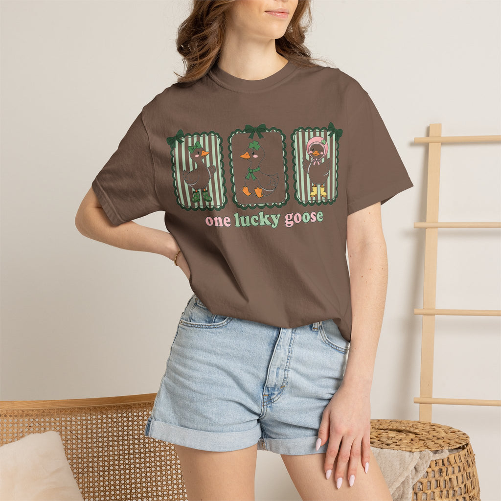 One Lucky Goose Tall Shirt, Three Panel Irish Goose Tee, Cute St Patricks Day Shirt, Shamrock Gift
