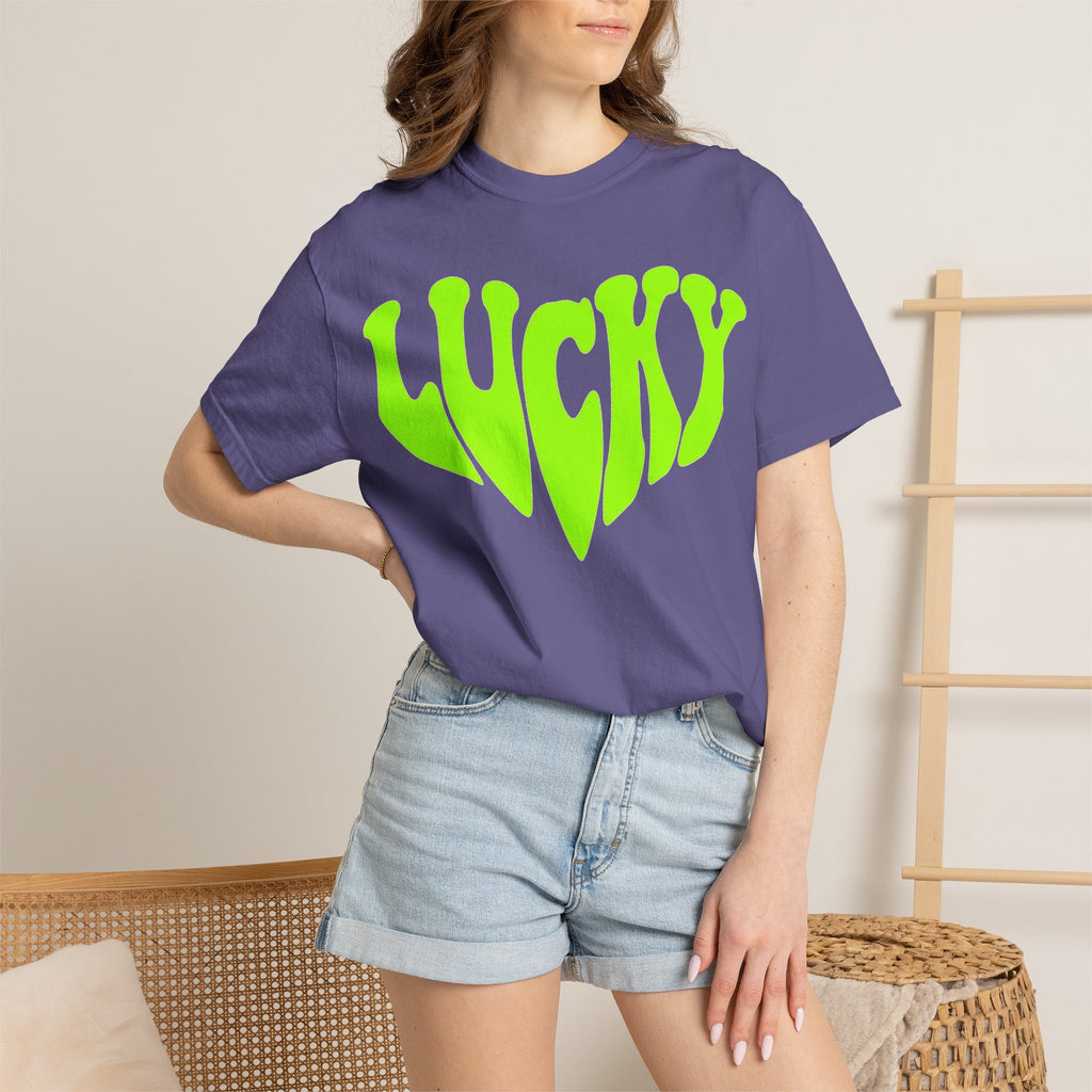 Lucky Melting Letters Shirt, Neon Green Trippy Tee, Psychedelic St Patricks Shirt, Festival Gift