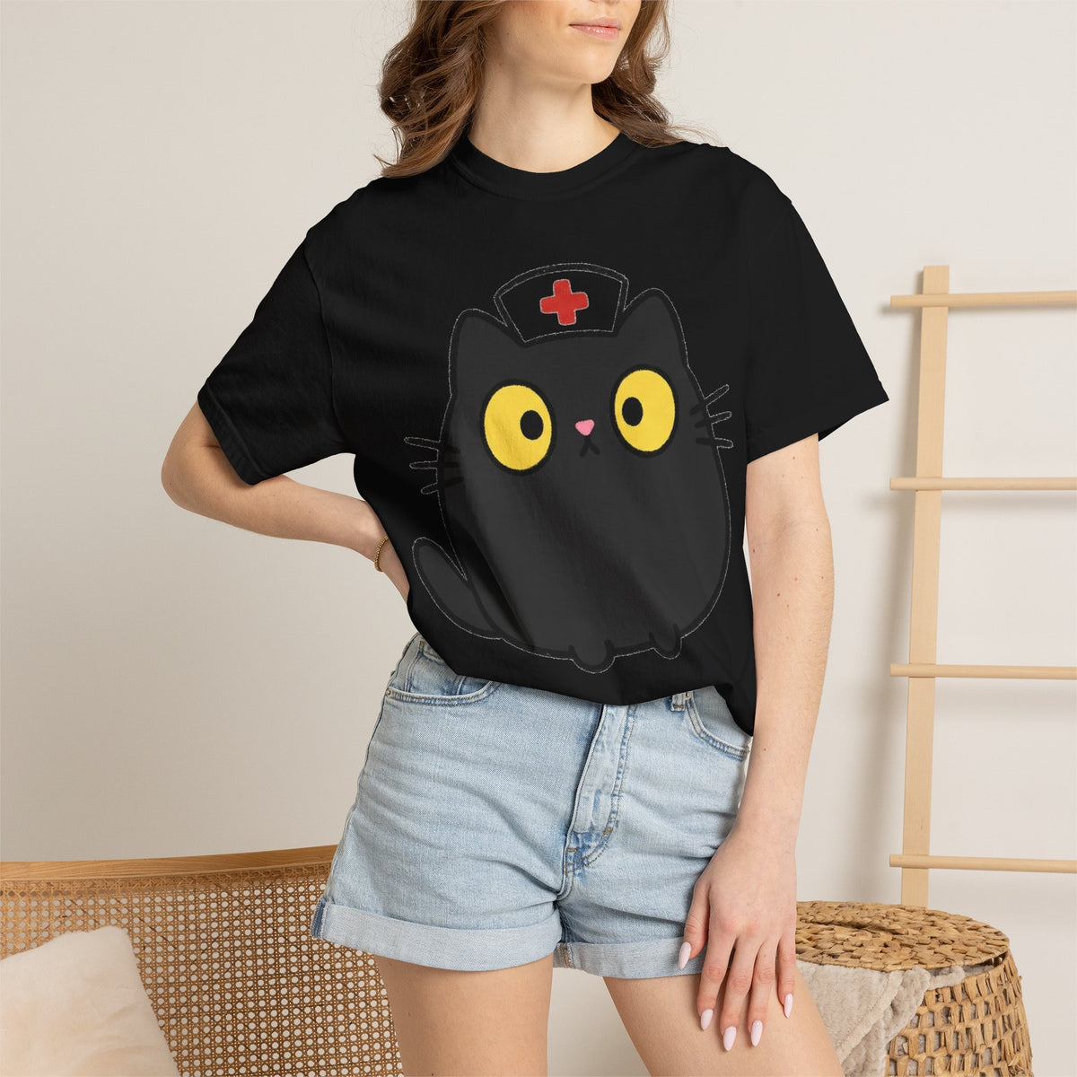 Kawaii Black Cat Nurse Shirt, Cute Cat In Nurse Cap Tee, Funny Nurse Cat Shirt, RN Gift