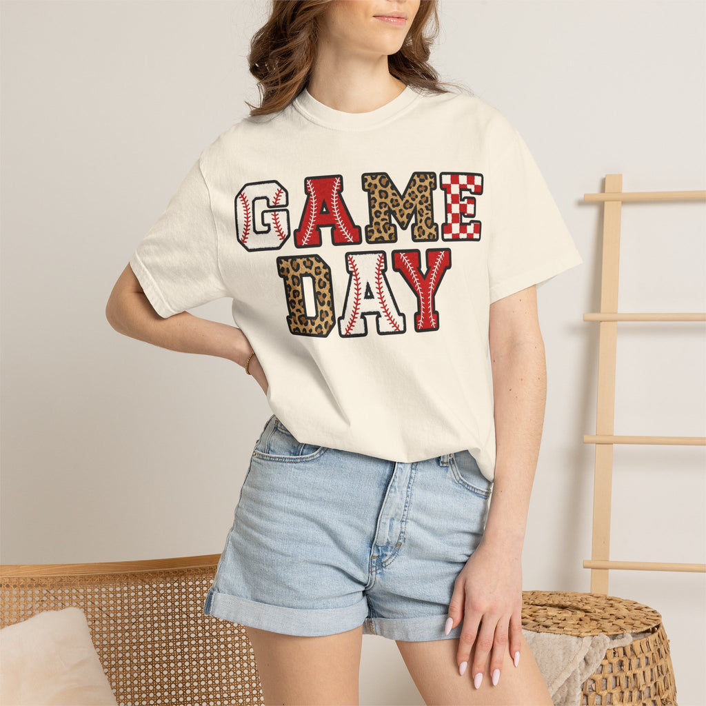 Game Day Varsity Patch Shirt, Baseball Leopard Letter Tee, Sports Mom Shirt, Baseball Mom Gift