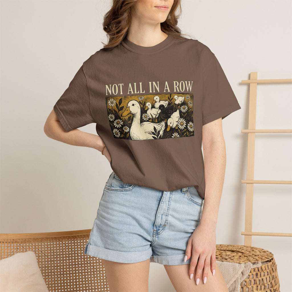 Not All In A Row Shirt, Woodcut Duck And Daisies Tee, Vintage Block Print Shirt, Funny Duck Gift