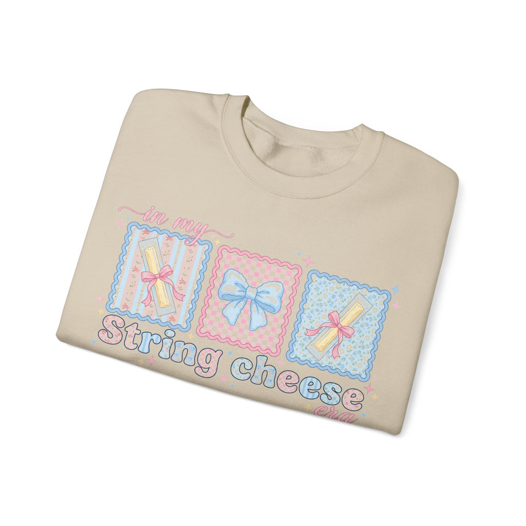In My String Cheese Era Sweatshirt, Coquette Bow Snack Sweatshirt, Funny Girly Meme Sweatshirt, Pastel Pink Blue Gift for Her, Cute Food Hum